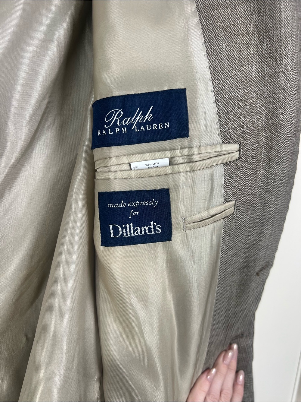 Ralph Lauren Dillard's Wool Silk Linen Blazer Sport Coat Tan Gray Mens 54R EUC - Picture 7 of 16